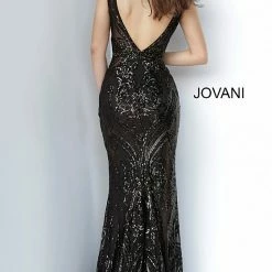 Jovani 3180 Sequin Prom Dress Plunging Neckline Feathers Sheer Bodice Embellished Belt Backless Dresses