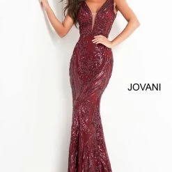 Jovani 3180 Sequin Prom Dress Plunging Neckline Feathers Sheer Bodice Embellished Belt Backless Dresses