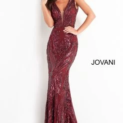 Jovani 3180 Sequin Prom Dress Plunging Neckline Feathers Sheer Bodice Embellished Belt Backless Dresses