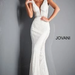 Jovani 3180 Sequin Prom Dress Plunging Neckline Feathers Sheer Bodice Embellished Belt Backless Dresses