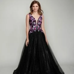 In Stock Ballgown Dresses Nina Canacci 3184 Size 6 Long Ballgown Prom Pageant Gown Floral Shimmer Formal Dress