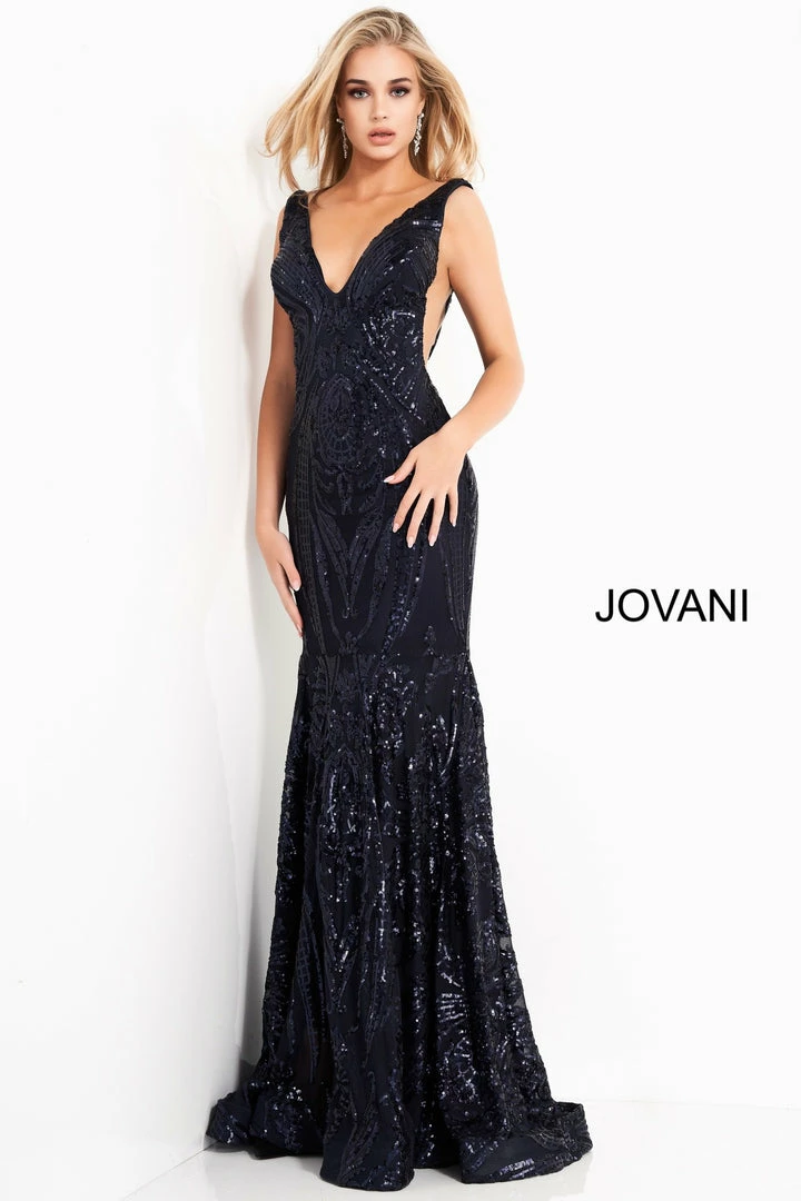 Jovani 3186 Long Sequin Embellished Prom Pageant Dress V Neck Train Mermaid 8 Jovani 3186 Long Sequin Embellished Prom Pageant Dress V Neck Train Mermaid