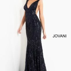 Jovani 3186 Long Sequin Embellished Prom Pageant Dress V Neck Train Mermaid