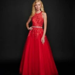 Ballgown Dresses Nina Canacci 3188 Long Lace A Line Ballgown Prom Dress Pageant Gown High Neck Formal