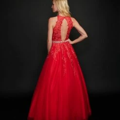 Ballgown Dresses Nina Canacci 3188 Long Lace A Line Ballgown Prom Dress Pageant Gown High Neck Formal