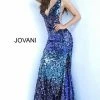Mermaid Dresses Jovani 3192 Blue Multi Sequin Embellished V Neck Mermaid Prom Dress Shimmer