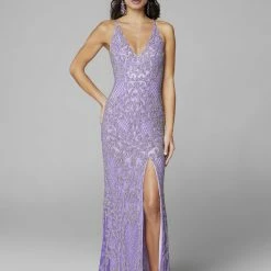 In Stock Primavera Couture 3214 Size 6 Beaded Prom Dress Lilac Side Slit Long Formal Evening Gown 120 In Stock Primavera Couture 3214 Size 6 Beaded Prom Dress Lilac Side Slit Long Formal Evening Gown