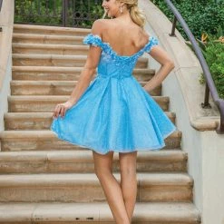 In Stock Corset Dresses DQ 3254 Size 16 Bahama Blue Plus Size Short Cocktail Dress Homecoming Gown Shimmer