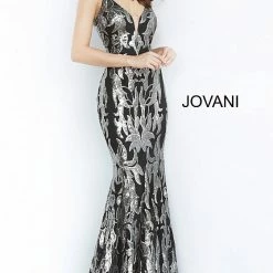 Jovani 3263 Mermaid Demask Sequin Prom Dress Pageant Gown V Back V Neck
