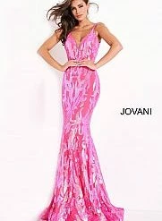 Jovani 3263 Mermaid Demask Sequin Prom Dress Pageant Gown V Back V Neck