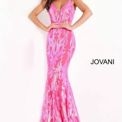 In Stock Jovani 3263 Size 12 Green Multi Long Fitted Mermaid Sequin Prom Dress Pageant Gown V Back