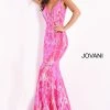 Jovani 3263 Hot Pink Prom Dress Long Fitted Mermaid Sequin Pageant Gown V Back