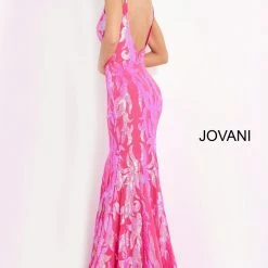 In Stock Mermaid Dresses Jovani 3263 Size 2 Hot Pink Prom Dress Long Fitted Mermaid Sequin Pageant Gown V Back