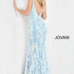 Jovani 3263 Hot Pink Prom Dress Long Fitted Mermaid Sequin Pageant Gown V Back