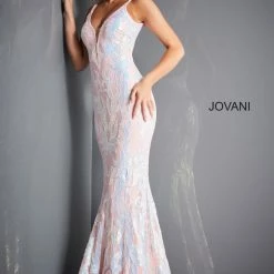 In Stock Mermaid Dresses Jovani 3263 Size 2 Hot Pink Prom Dress Long Fitted Mermaid Sequin Pageant Gown V Back