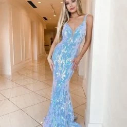 In Stock Jovani 3263 Size 12 Green Multi Long Fitted Mermaid Sequin Prom Dress Pageant Gown V Back