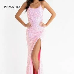 Primavera Couture 3290 Prom Dress Sequins Long Fitted Tie Back Scoop Neckline Corset Dresses