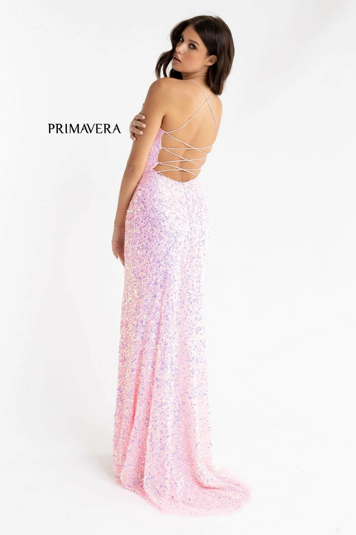 In Stock Primavera Couture 3290 Size 0 Fuchsia Prom Dress Sequins Long Fitted Tie Back Scoop Neckline 112 In Stock Primavera Couture 3290 Size 0 Fuchsia Prom Dress Sequins Long Fitted Tie Back Scoop Neckline