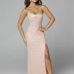 Primavera Couture 3290 Prom Dress Sequins Long Fitted Tie Back Scoop Neckline Corset Dresses