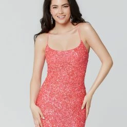 In Stock Primavera Couture 3290 Blue Prom Dress Sequins Long Fitted Tie Back Scoop Neckline Size 12