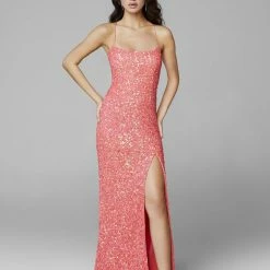 In Stock Primavera Couture 3290 Size 0 Fuchsia Prom Dress Sequins Long Fitted Tie Back Scoop Neckline 178 In Stock Primavera Couture 3290 Size 0 Fuchsia Prom Dress Sequins Long Fitted Tie Back Scoop Neckline