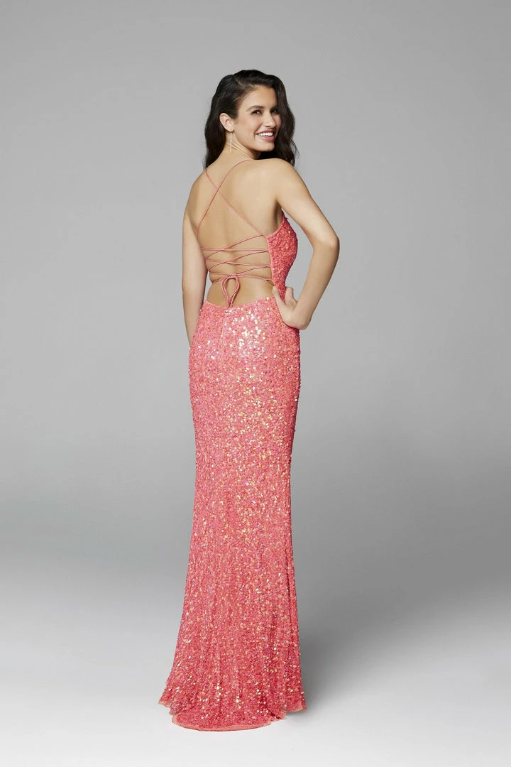 In Stock Primavera Couture 3290 Size 0 Fuchsia Prom Dress Sequins Long Fitted Tie Back Scoop Neckline 64 In Stock Primavera Couture 3290 Size 0 Fuchsia Prom Dress Sequins Long Fitted Tie Back Scoop Neckline