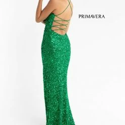 Primavera Couture 3290 Prom Dress Sequins Long Fitted Tie Back Scoop Neckline Corset Dresses