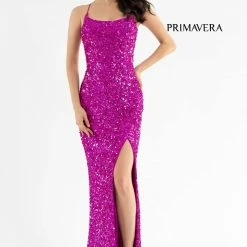In Stock Primavera Couture 3290 Size 0 Fuchsia Prom Dress Sequins Long Fitted Tie Back Scoop Neckline 218 In Stock Primavera Couture 3290 Size 0 Fuchsia Prom Dress Sequins Long Fitted Tie Back Scoop Neckline