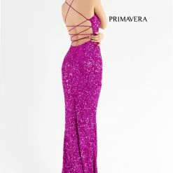 In Stock Primavera Couture 3290 Size 0 Fuchsia Prom Dress Sequins Long Fitted Tie Back Scoop Neckline 214 In Stock Primavera Couture 3290 Size 0 Fuchsia Prom Dress Sequins Long Fitted Tie Back Scoop Neckline
