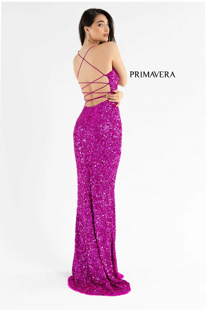 In Stock Primavera Couture 3290 Size 0 Fuchsia Prom Dress Sequins Long Fitted Tie Back Scoop Neckline 101 In Stock Primavera Couture 3290 Size 0 Fuchsia Prom Dress Sequins Long Fitted Tie Back Scoop Neckline
