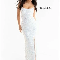 Primavera Couture 3290 Prom Dress Sequins Long Fitted Tie Back Scoop Neckline Corset Dresses