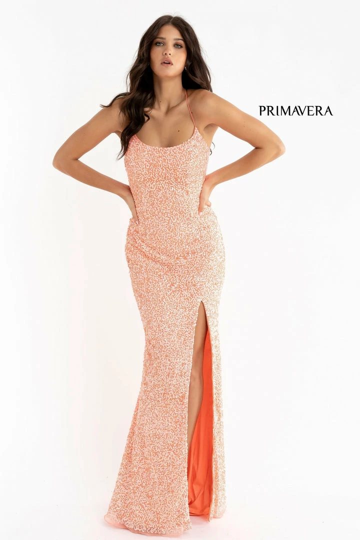 In Stock Primavera Couture 3290 Size 0 Fuchsia Prom Dress Sequins Long Fitted Tie Back Scoop Neckline 95 In Stock Primavera Couture 3290 Size 0 Fuchsia Prom Dress Sequins Long Fitted Tie Back Scoop Neckline