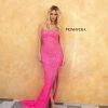 In Stock Backless Dresses Primavera Couture 3290 Neon Pink Size 4, 6 Prom Dress Sequins Long Fitted Tie Back Scoop Neckline