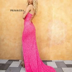 In Stock Primavera Couture 3290 Size 0 Fuchsia Prom Dress Sequins Long Fitted Tie Back Scoop Neckline 201 In Stock Primavera Couture 3290 Size 0 Fuchsia Prom Dress Sequins Long Fitted Tie Back Scoop Neckline