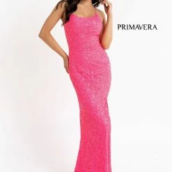 In Stock Primavera Couture 3290 Size 0 Fuchsia Prom Dress Sequins Long Fitted Tie Back Scoop Neckline 200 In Stock Primavera Couture 3290 Size 0 Fuchsia Prom Dress Sequins Long Fitted Tie Back Scoop Neckline