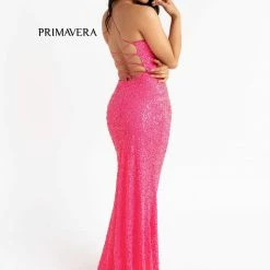 Primavera Couture 3290 Prom Dress Sequins Long Fitted Tie Back Scoop Neckline Corset Dresses