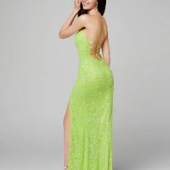 In Stock Corset Dresses Primavera Couture 3290 Size 4 Prom Dress Sequins Long Fitted Tie Back Scoop Neckline