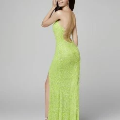 In Stock Backless Dresses Primavera Couture 3290 Neon Pink Size 4, 6 Prom Dress Sequins Long Fitted Tie Back Scoop Neckline