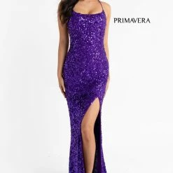 Primavera Couture 3290 Prom Dress Sequins Long Fitted Tie Back Scoop Neckline Corset Dresses