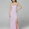 In Stock Primavera Couture 3290 Size 2 Baby Pink Prom Dress Sequins Tie Back Side Slit Scoop Neckline