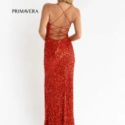 In Stock Primavera Couture 3290 Size 0 Fuchsia Prom Dress Sequins Long Fitted Tie Back Scoop Neckline 188 In Stock Primavera Couture 3290 Size 0 Fuchsia Prom Dress Sequins Long Fitted Tie Back Scoop Neckline