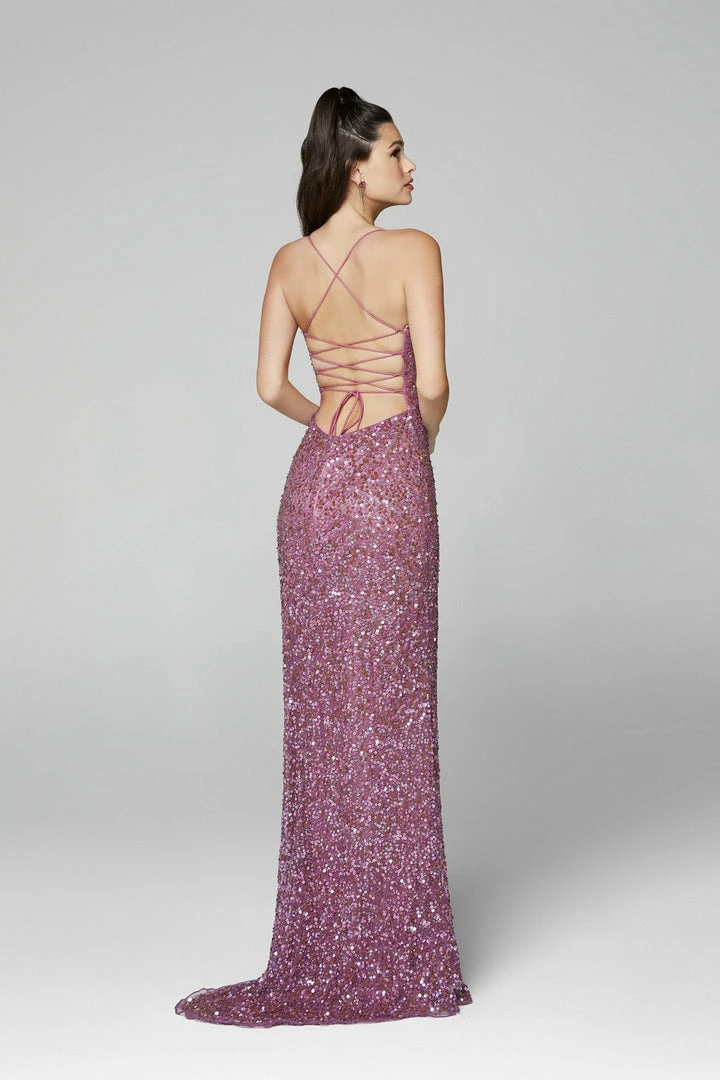 In Stock Primavera Couture 3290 Size 0 Fuchsia Prom Dress Sequins Long Fitted Tie Back Scoop Neckline 60 In Stock Primavera Couture 3290 Size 0 Fuchsia Prom Dress Sequins Long Fitted Tie Back Scoop Neckline