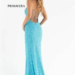 Primavera Couture 3290 Prom Dress Sequins Long Fitted Tie Back Scoop Neckline Corset Dresses