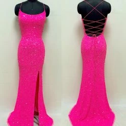 Primavera Couture 3290 Prom Dress Sequins Long Fitted Tie Back Scoop Neckline Corset Dresses