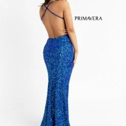 Sequin Dresses Primavera Couture 3291 Long Fitted Backless Sequin Prom Dress Formal Evening Gown