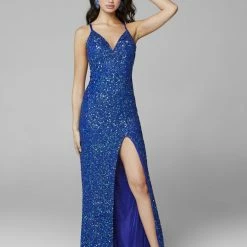 In Stock Backless Dresses Primavera Couture 3291 Blue Prom Dress Sequins V Neckline Fitted Side Slit Backless Sizes 00, 2, 4, 8, 12, 14 9 In Stock Backless Dresses Primavera Couture 3291 Blue Prom Dress Sequins V Neckline Fitted Side Slit Backless Sizes 00, 2, 4, 8, 12, 14