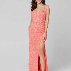 In Stock Primavera Couture 3291 Neon Pink Prom Dress Long Fitted Backless Sequin Formal Evening Gown Size 00, 0, 2, 4, 6