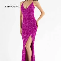 Sequin Dresses Primavera Couture 3291 Long Fitted Backless Sequin Prom Dress Formal Evening Gown