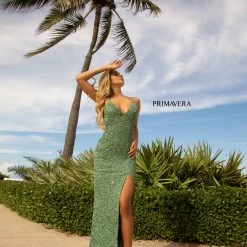 Sequin Dresses Primavera Couture 3291 Long Fitted Backless Sequin Prom Dress Formal Evening Gown