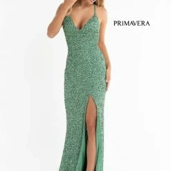 Sequin Dresses Primavera Couture 3291 Long Fitted Backless Sequin Prom Dress Formal Evening Gown